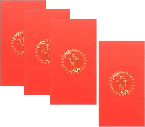 Vista 7 de Vaguelly Sobres rojos de año nuevo 3D 2024, 4 unidades, loto chino, carácter, año del dragón, Fengshui, Fortuna, sobre Hong Bao Lucky Money Red