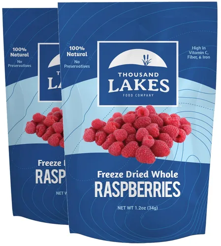 Vista 3 de Thousand Lakes Paquete de 3 paquetes de 2 bayas liofilizadas (6 bolsas en total) 100% frambuesas enteras, arándanos enteros y fresas en rodajas