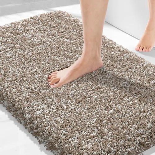 Vista 42 de Yimobra Alfombras de baño en negro y blanco antideslizantes lavables, tapetes de baño ultra suaves y absorbentes de agua, alfombra de ducha suave