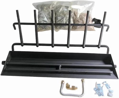 Vista 4 de Bandeja de quemador de 18"-30" para chimenea de gas, quemador de chimenea de gas, troncos de gas, quemador de propano (16.5 pulgadas, dos tubos)