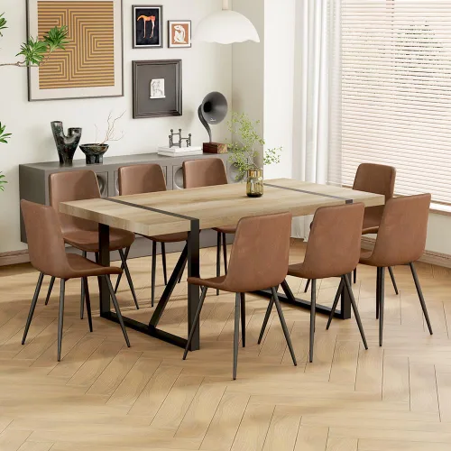 Vista 9 de Juego de mesa de comedor para 6, mesa de madera de 180 cm y juego de 6 sillas, adecuado para comedor, cocina, sala de estar
