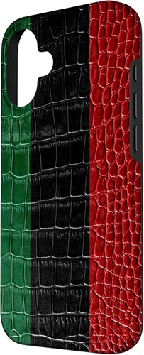 Vista 2 de iPhone 16 Pan African Flag Patriotic Crocodile Skin Print Pride Case