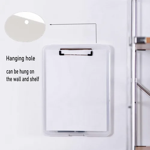 Vista 5 de SAYEEC Caja de almacenamiento de portapapeles A4, soporte de papel de plástico portátil con clip para placas, organizador de archivos multifuncional