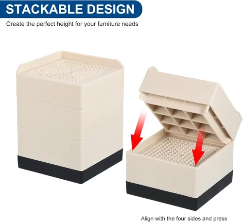 Vista 4 de uxcell Elevadores de muebles de 1.5 pulgadas, 4 piezas de elevadores cuadrados ajustables para sofá para extensor, para cama, escritorio, sofá, Beige