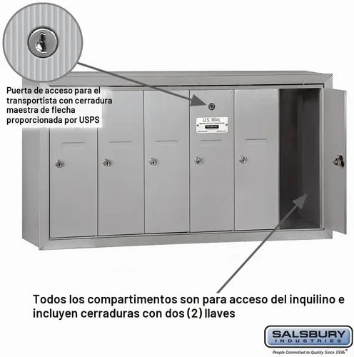 Vista 2 de Salsbury Industries Buzón vertical montado en superficie 3506ASU con 6 puertas y acceso USPS, aluminio