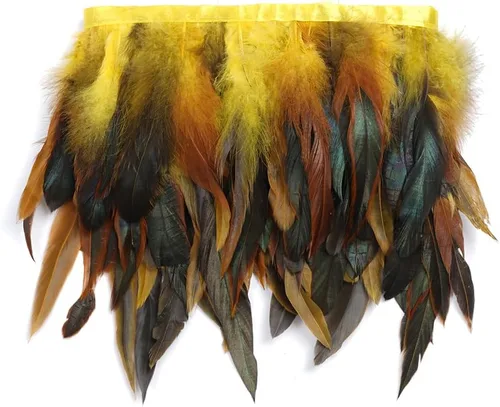 Vista 8 de Shekyeon Borde de flecos de plumas de gallo de 2 yardas para decoración de disfraces (negro)