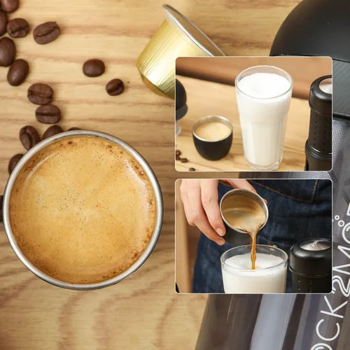 Vista 5 de STARESSO Mini cafetera de viaje y espumador de leche manual, cafetera portátil 2 en 1, máquina de café espresso manual compatible con cápsulas NS