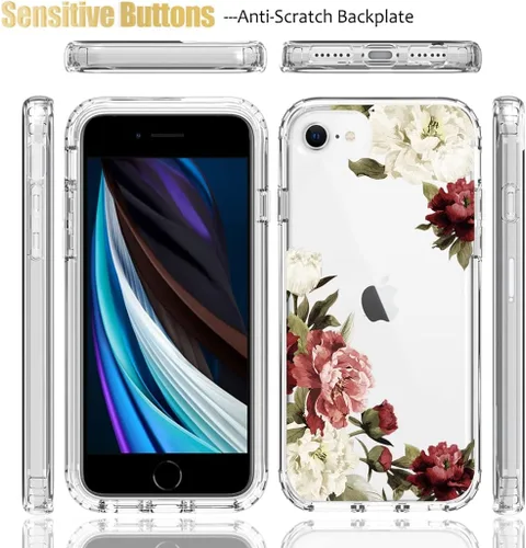 Vista 5 de Funda para iPhone SE 2022/SE 3 2022/iPhone SE 2020/iPhone 7/iPhone 8 con protector de pantalla de vidrio templado, funda protectora de cuerpo