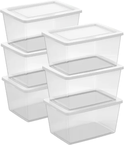 Vista 13 de Sterilite - Paquete de 12 cajas de almacenamiento apilables con tapas a presión; contenedor organizador de plástico resistente para armario, baño