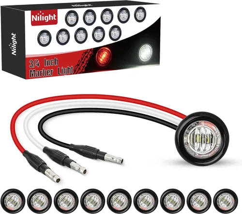 Vista 33 de Nilight Luz de marcador redonda de 3/4 pulgadas, 10 unidades, luz LED ámbar de separación, 2 conectores, indicadores laterales, luces de bala IP68