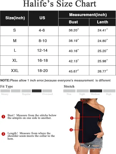 Vista 5 de Halife - Blusa de manga corta para mujer, estilo informal con hombro descubierto, para verano, corte holgado