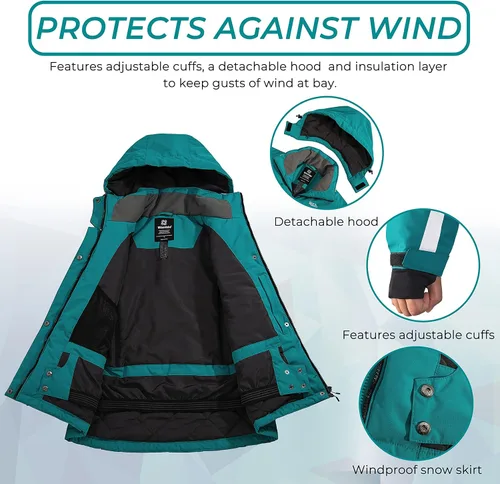Vista 3 de Wantdo Chaqueta de esquí impermeable para mujer, abrigo de nieve cálido de invierno, chaquetas de snowboard aisladas