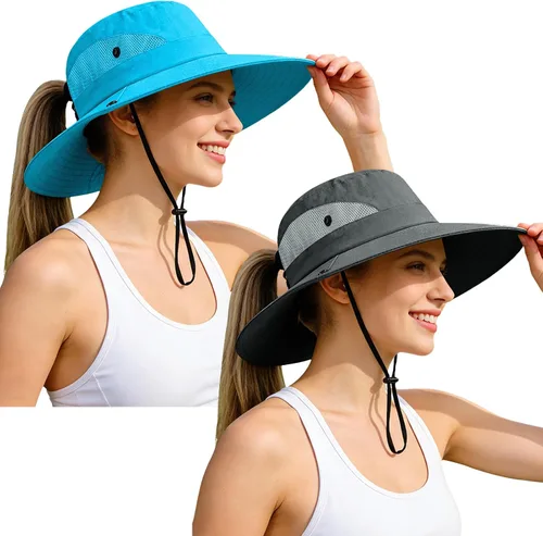 Vista 66 de Rosoz Sombreros de cola de caballo para mujer, protección UV, ala ancha 1 paquete-negro