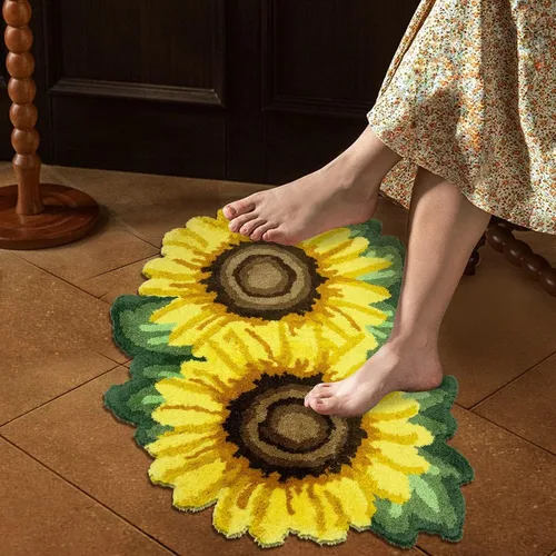 Vista 6 de USTIDE Tapete de área de girasol, tapete de flores amarillas, bonito tapete para baño y cocina, tapete hecho a mano, lavable, floral