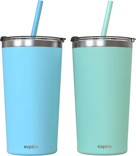 Vista 16 de CUPKIN - Taza apilable de acero inoxidable para niños, taza para batidos, tazas aisladas con recubrimiento en polvo, tapa libre de BPA y pajilla