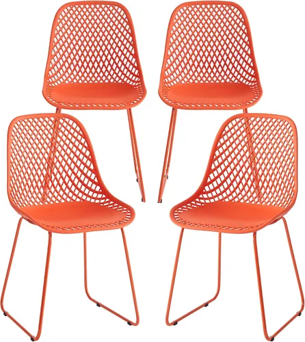 Vista 9 de Juego de 2 sillas de comedor modernas de plástico, sillas estables de cocina para interiores y exteriores con patas de metal para cafeterías