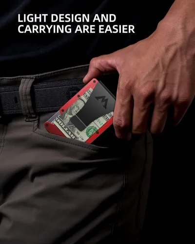 Vista 4 de MINBERAND Cartera minimalista para hombre, delgada RFID, tarjetero de metal negro con clip para dinero, aluminio de calidad y acabados metálicos