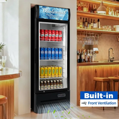 Vista 8 de Refrigeradores comerciales Bluelinecool 9 pies cúbicos verticales para exhibición, enfriador de bebidas con puerta de vidrio y luz LED, estantes