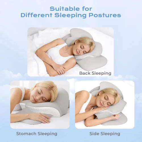 Vista 4 de Almohada cervical refrescante para dormir, almohadas ergonómicas de espuma viscoelástica para apoyo del cuello y alivio del dolor, almohadas Blanco
