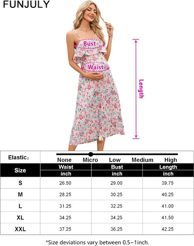 Vista 7 de Vestido de maternidad para mujer, con tirantes delgados, floral, con volantes, cintura alta, sin espalda, plisado, para baby shower