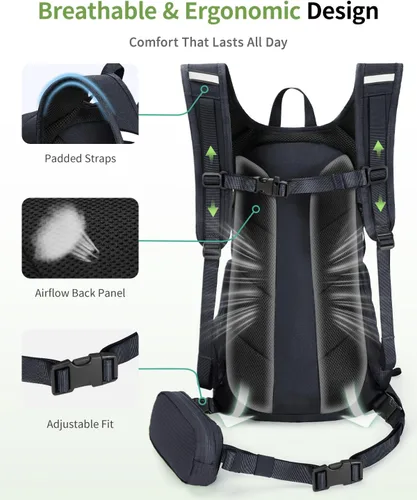 Vista 5 de ECOHUB Mochila de Hidratación para Hombres Mujeres, Mochila de Senderismo Ligera de 20L Mochila de Ciclismo con Vejiga de Agua de 2L, Paquete
