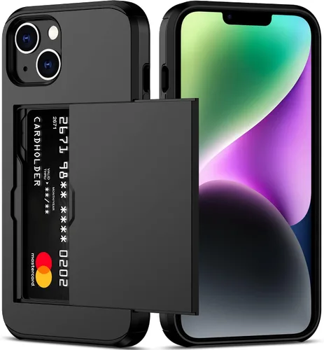 Vista 10 de Nvollnoe Funda para iPhone 14 con tarjetero [almacena 5 tarjetas] Funda tipo cartera de doble capa resistente a prueba de golpes con ranura oculta