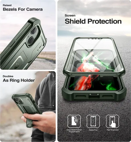 Vista 6 de Dexnor Funda para iPhone 14 para iPhone 13 de 6.1 pulgadas, [protector de pantalla y soporte integrados] Protección de grado militar resistente a