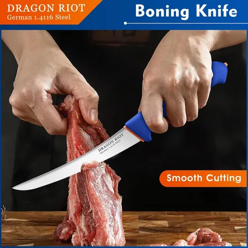 Vista 6 de DRAGON RIOT Juego de Cuchillos de Trinchar para Carne Cuchillo Curvo de 6 Pulgadas para Recortar y Deshuesar Pechuga de Res y Cuchillo para Rebanar
