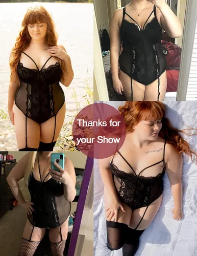 Vista 5 de Avidlove - Conjunto de lencería con liguero sexy de encaje y camisón de peluche con ligas