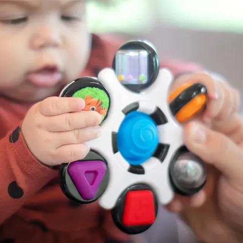 Vista 5 de Baby Einstein Curiosity - Juguete sensorial para ansiedad y sonajero Pop It, sin BPA, para bebés de 3 meses en adelante, multicolor Embrague