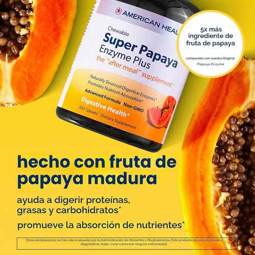 Vista 3 de American Health Super Papaya Enzyme Plus tabletas masticables 360