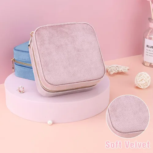 Vista 5 de DesignSter Joyero de viaje Mini organizador de joyería de terciopelo, pequeño joyero para niñas y mujeres, caja de almacenamiento de joyas