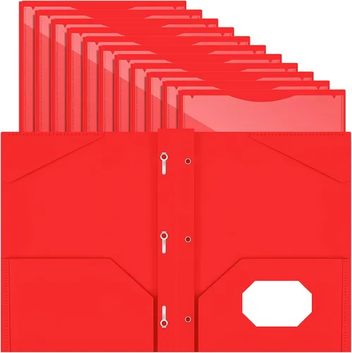 Vista 20 de Henoyso 48 carpetas de plástico con bolsillo frontal transparente y 3 puntas, carpetas de plástico resistente con ranura para tarjetas, carpetas