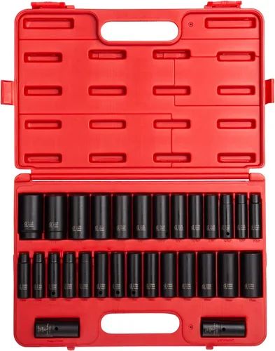 Vista 2 de Sunex - Juego de llaves de vaso de impacto doble profundo de 1/2 pulgada de 29 piezas + juego de extensión de impacto de 4 piezas