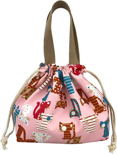 Vista 10 de Mini bolsa de almuerzo reutilizable pequeña linda bolsa de almuerzo con cordón adecuado para niñas, mujeres, perros, beige