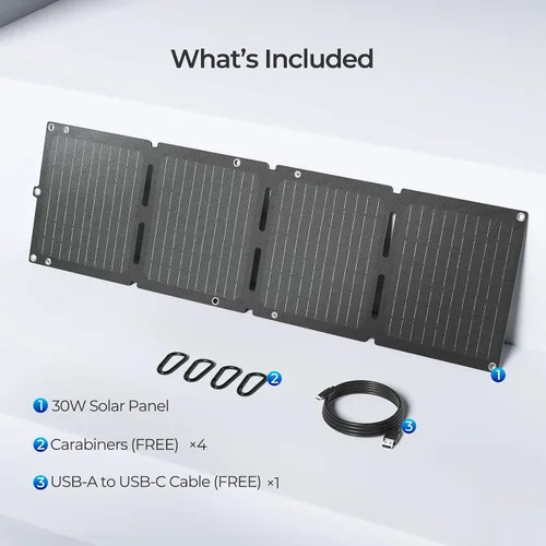 Vista 8 de Renogy Paneles solares, cargador de panel solar plegable portátil de 30 W, carga rápida para iPhone, iPad, tabletas, laptop, banco de energía
