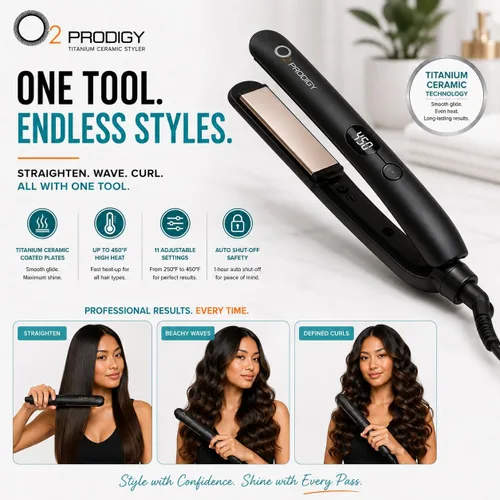 Vista 2 de O2 PRODIGY - Plancha de pelo de cerámica de titanio para mujer