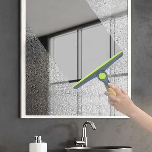 Vista 5 de Escobilla de ducha para puertas de vidrio, escobilla de goma para ventana de automóvil con mango y gancho de madera, escobilla para puerta de vidrio