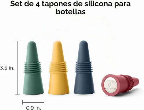 Vista 2 de Rabbit, tapones para botellas de vino y bebidas, juego de 4 unidades de silicona Surtido