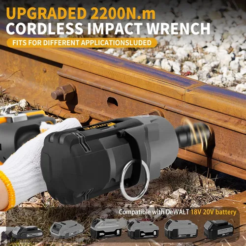 Vista 3 de Pistola de impacto inalámbrica de 1/2 pulgada 1623FT-LBS compatible con batería DeWalt, llave eléctrica sin escobillas de 2200 Nm con luz LED