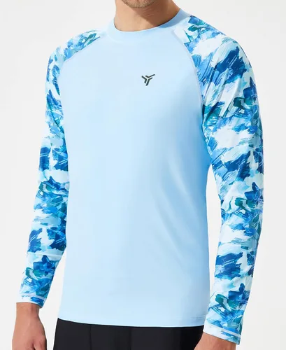 Vista 3 de YOVVI Camisetas de natación para hombre, protección contra erupciones UPF 50+, manga larga y corta, protección solar UV, camisas de verano