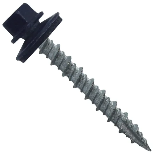 Vista 54 de 10 tornillos para techos de metal gris ABC de 1-1/2 pulgadas, cabezal de arandela hexagonal, arranque automático/roscado, arandela EPDM. 1 bolsa