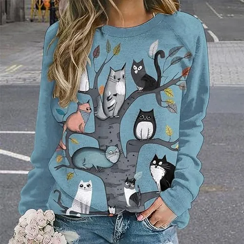 Vista 2 de Blusa de manga larga para mujer, cuello redondo, casual, holgada, para mujer