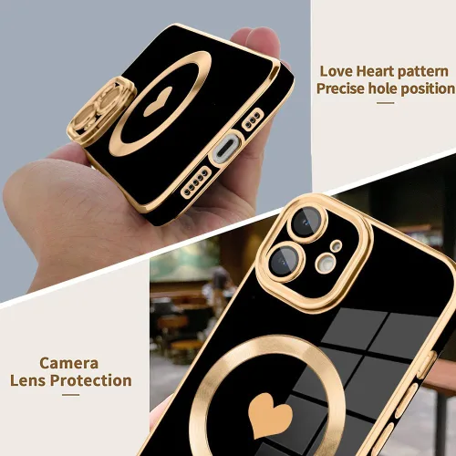 Vista 5 de tharlet Funda Magnética para iPhone 11 [Compatible con Magsafe] Lindo Corazón de Amor de Lujo Chapado Borde Dorado Parachoques con Lente de Cámara