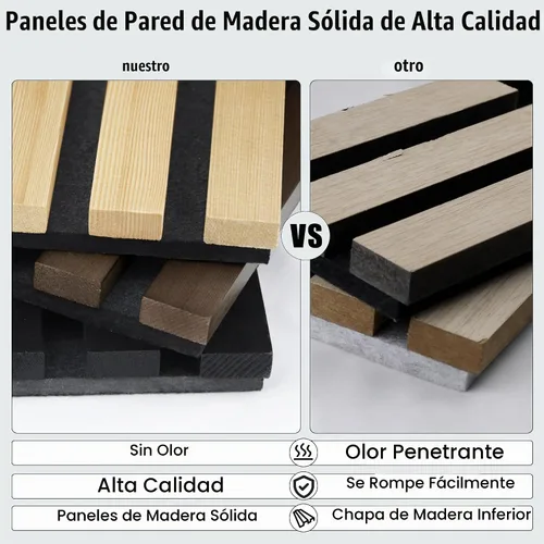 Vista 5 de ROOMTEC Paquete de 2 paneles acústicos de pared de madera maciza, paneles de pared insonorizados de 94.49 x 12.6 pulgadas, paneles de pared de Nogal