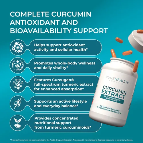 Vista 3 de PUREHEALTH RESEARCH Extracto de curcumina, suplemento de cúrcuma de alta absorción para apoyo inmunológico, articular y muscular, para la salud