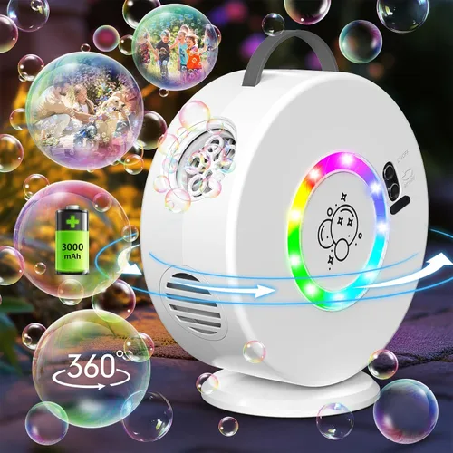 Vista 7 de Bubble Machine for Kids and Toddlers, 360° Bubble Blower for Outdoor Play Negro