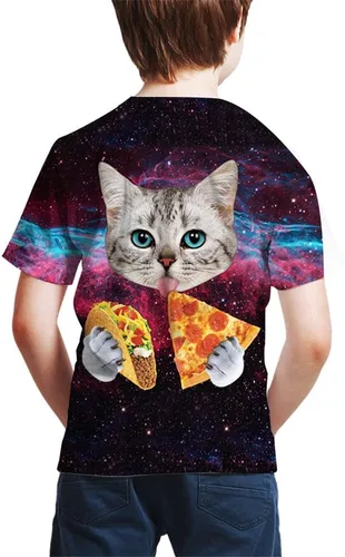 Vista 2 de Camisetas con estampado 3D de gato de galaxia para niños y niñas de 4 a 14 años