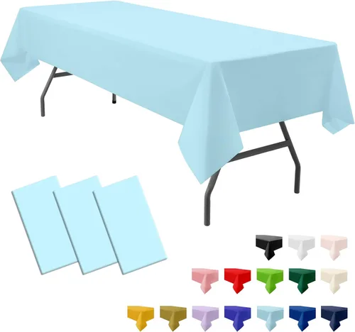 Vista 16 de Paquete de 3 manteles de plástico premium negros desechables de 54 x 108 pulgadas. Mantel rectangular desechable para mesas de fiesta