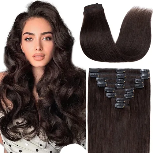 Vista 13 de S-noilite Extensiones de cabello humano con broches, cabello humano corto con clip, para mujer, cabello humano 100% Remy, cobertura de cabeza Marrón
